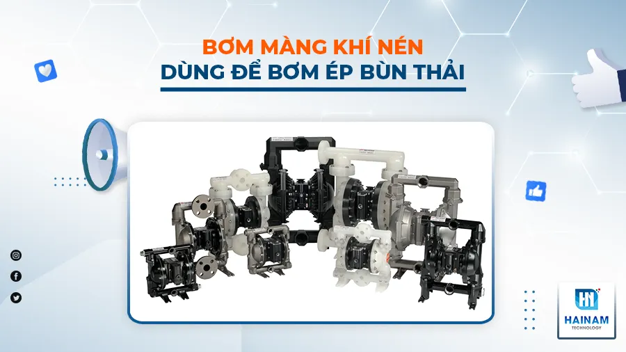 bơm màng khí nén dùng bơm ép bùn